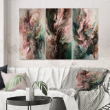 Modern Wall Art Set - Pink Green Inner Worlds Of Marble III - 3 Pieces
