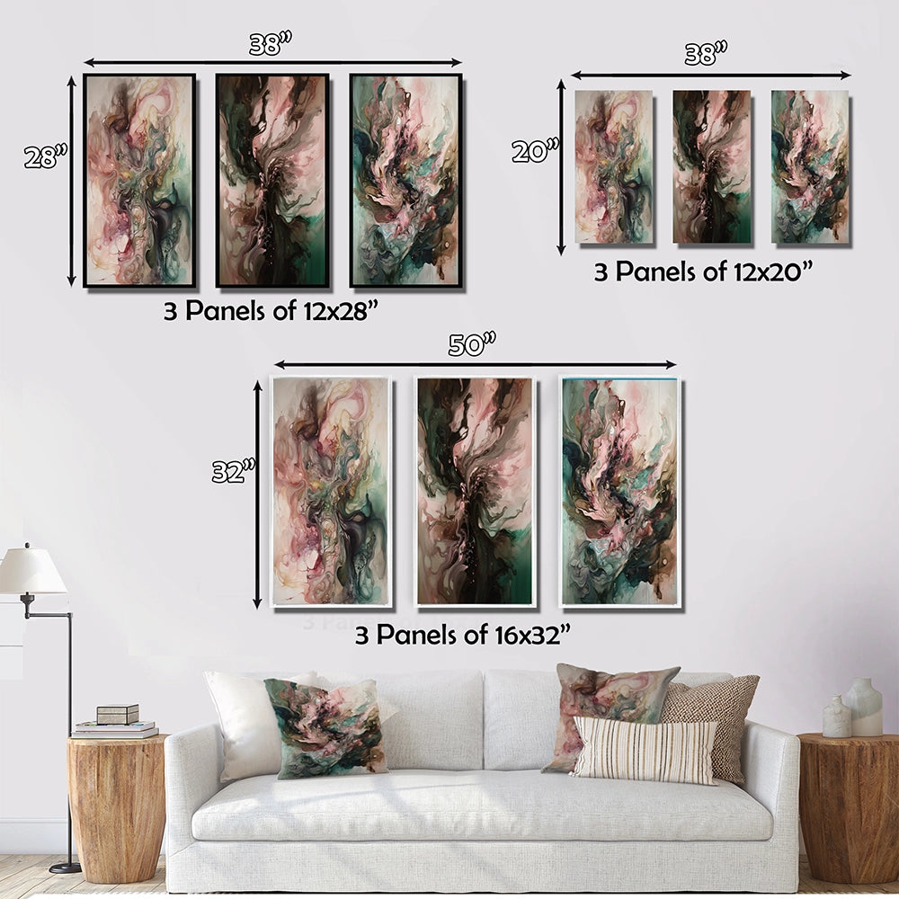 Modern Wall Art Set - Pink Green Inner Worlds Of Marble III - 3 Pieces