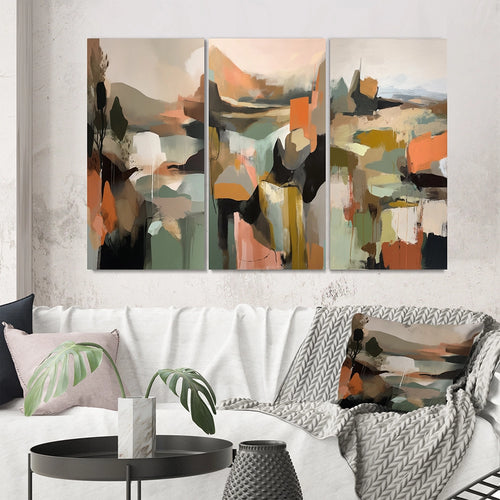 Abstract Painting Wall Art Set - Green And Beige Transcending Reality III - 3 Pieces