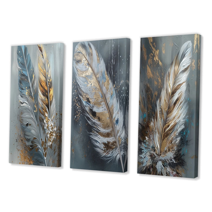 Glam Canvas Wall Art Set - Gold Feather Wanderlust - 3 Pieces