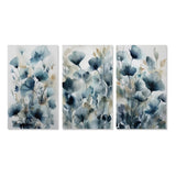 Traditional Wall Art Canvas Set - Blue Leaf Foliage And Flowers III - 3 Pieces