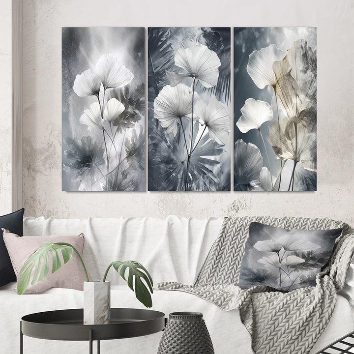 Floral Leaves Wall Art Canvas Set - Tropical Palm Art For Ginkgo Art - 3 Pieces
