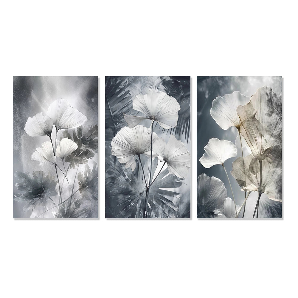 Floral Leaves Wall Art Canvas Set - Tropical Palm Art For Ginkgo Art - 3 Pieces