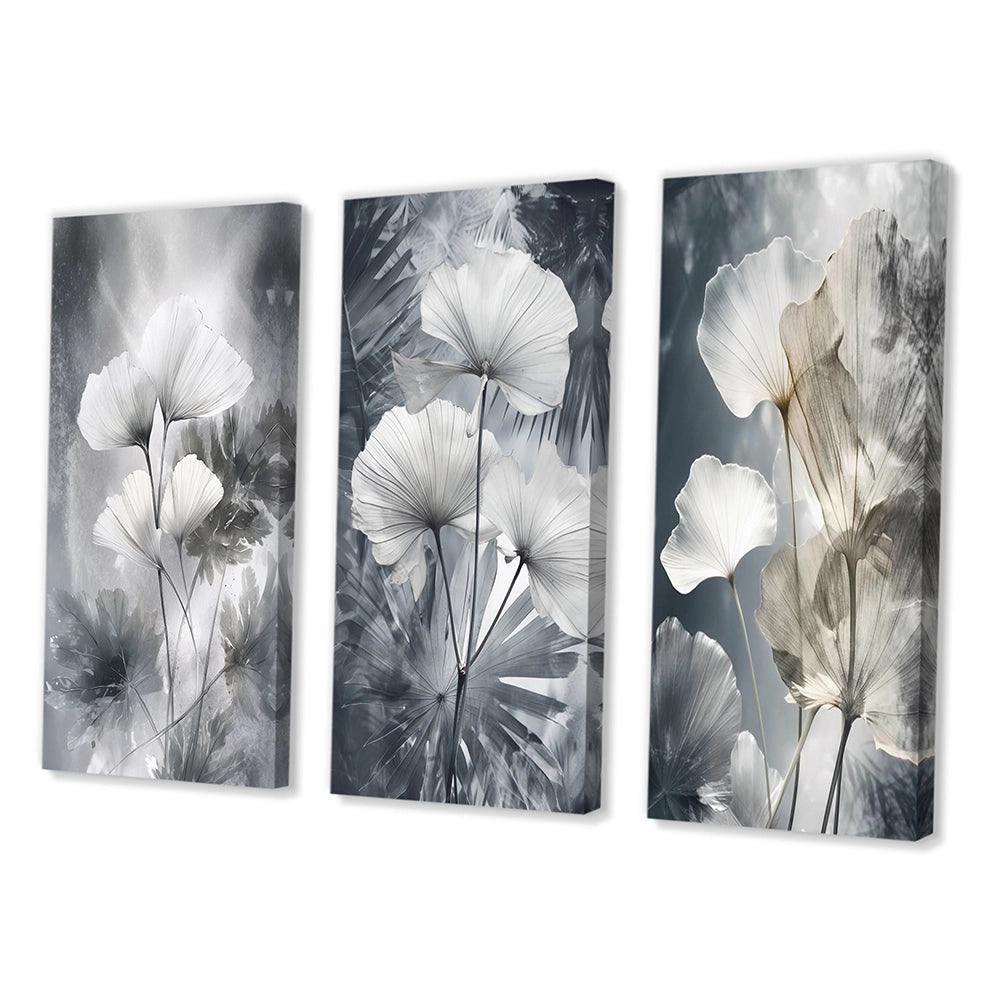 Floral Leaves Wall Art Canvas Set - Tropical Palm Art For Ginkgo Art - 3 Pieces
