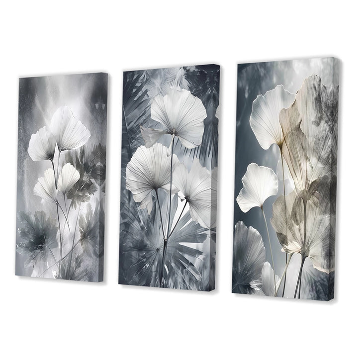 Floral Leaves Wall Art Canvas Set - Tropical Palm Art For Ginkgo Art - 3 Pieces