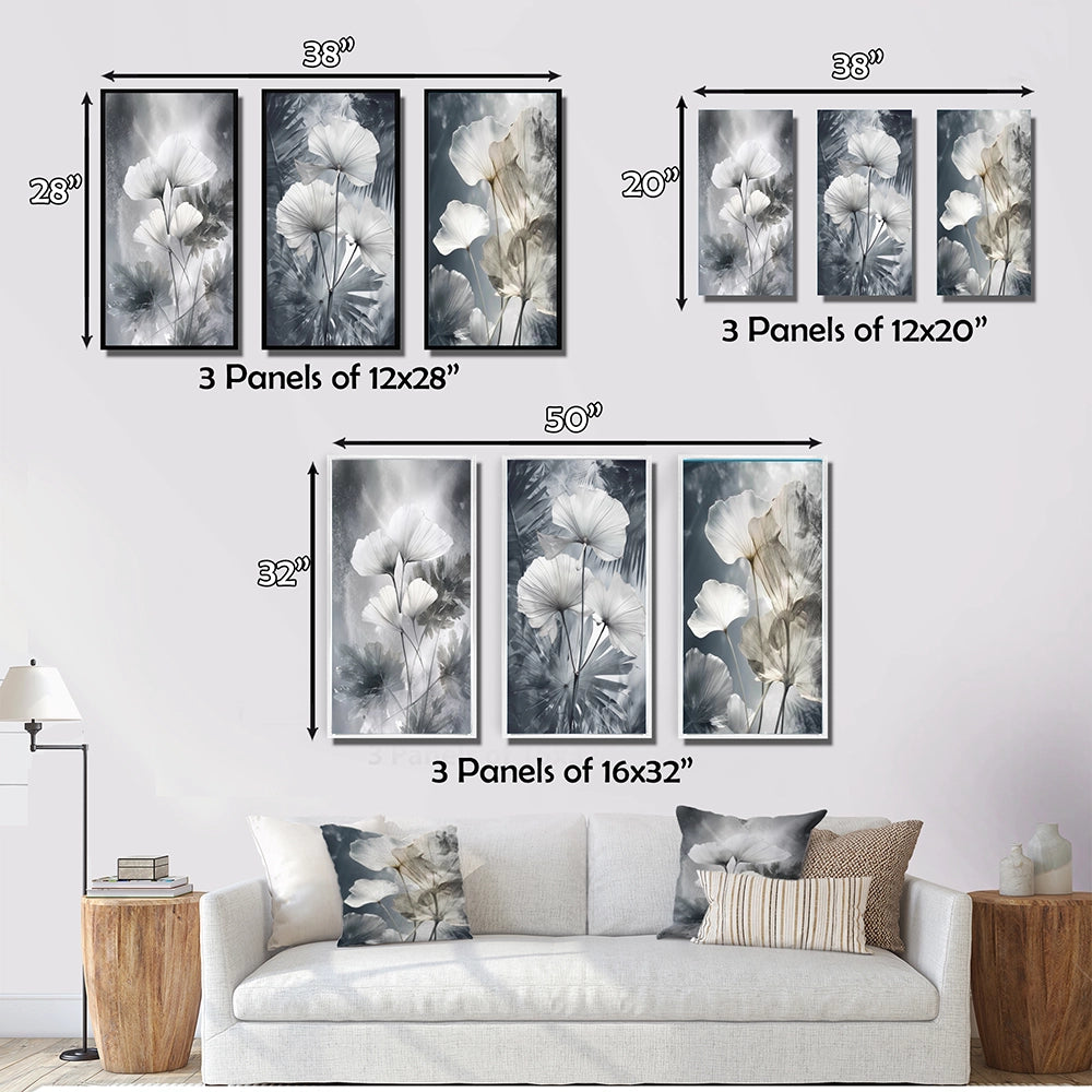 Floral Leaves Wall Art Canvas Set - Tropical Palm Art For Ginkgo Art - 3 Pieces