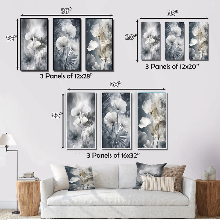 Floral Leaves Wall Art Canvas Set - Tropical Palm Art For Ginkgo Art - 3 Pieces