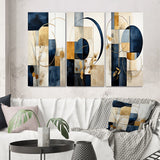 Modern Canvas Wall Art Set of 3 - Organic Simplicity Minimal Geometry Navy Blue