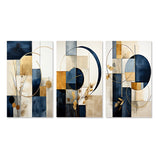 Modern Canvas Wall Art Set of 3 - Organic Simplicity Minimal Geometry Navy Blue
