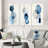 Modern Geometric Canvas Wall Art Set of 3- Orbicular Unity Minimal in Retro Blue II