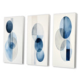 Modern Geometric Canvas Wall Art Set of 3- Orbicular Unity Minimal in Retro Blue II