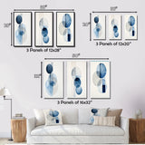Modern Geometric Canvas Wall Art Set of 3- Orbicular Unity Minimal in Retro Blue II