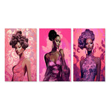 Glam Multi Panel Canvas Wall Art - Retro Fashion Glam Model in Pink Magenta III