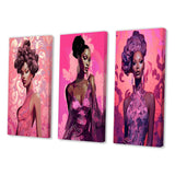 Glam Multi Panel Canvas Wall Art - Retro Fashion Glam Model in Pink Magenta III