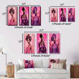 Glam Multi Panel Canvas Wall Art - Retro Fashion Glam Model in Pink Magenta III