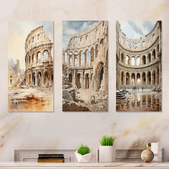 Traditional Canvas Wall Art Set - Italian Colosseum Memory - 2 Pieces