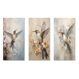 Modern Wall Art Set - Fluttering Floral Hummingbird - 3 Pieces