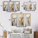 Modern Wall Art Set - Fluttering Floral Hummingbird - 3 Pieces