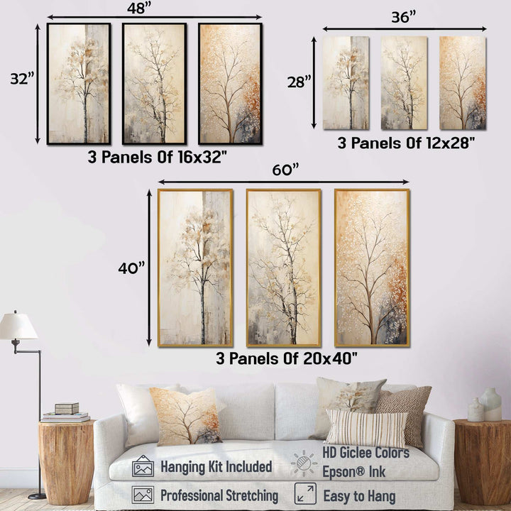 Beige Trees Oak Solitude - Multi-Panels