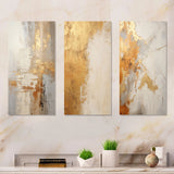 Abstract Shapes Canvas Wall Art - Gold And White Abstract Split - 3 Pieces