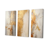 Abstract Shapes Canvas Wall Art - Gold And White Abstract Split - 3 Pieces