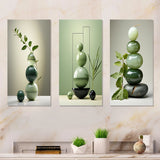 Spiritual Stone Metal Wall Decor - Green Zen Spiritual Stone I - 3 Pieces