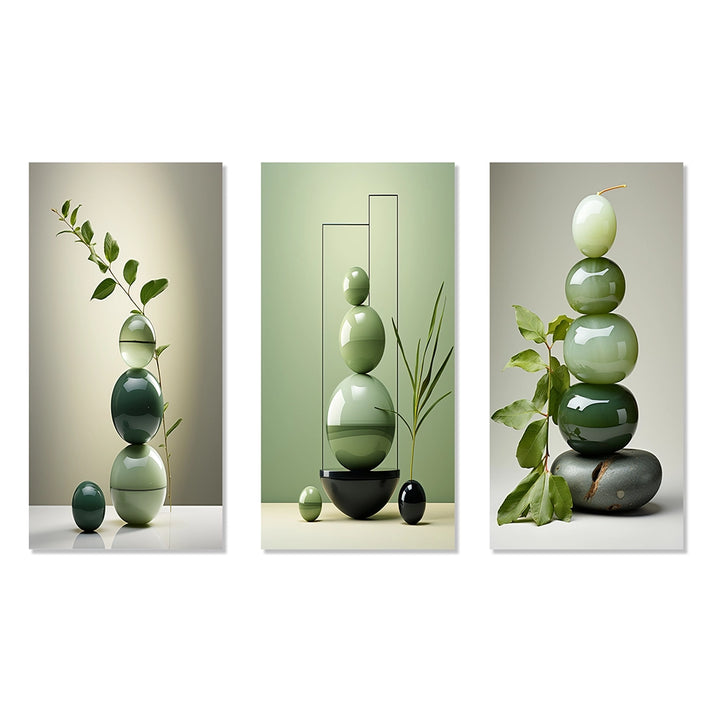 Spiritual Stone Metal Wall Decor - Green Zen Spiritual Stone I - 3 Pieces