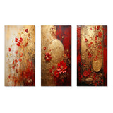 Modern Wall Art Canvas Set - God And Red Floral Japanese Tiles I - 3 Pieces