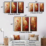 Modern Wall Art Canvas Set - God And Red Floral Japanese Tiles I - 3 Pieces