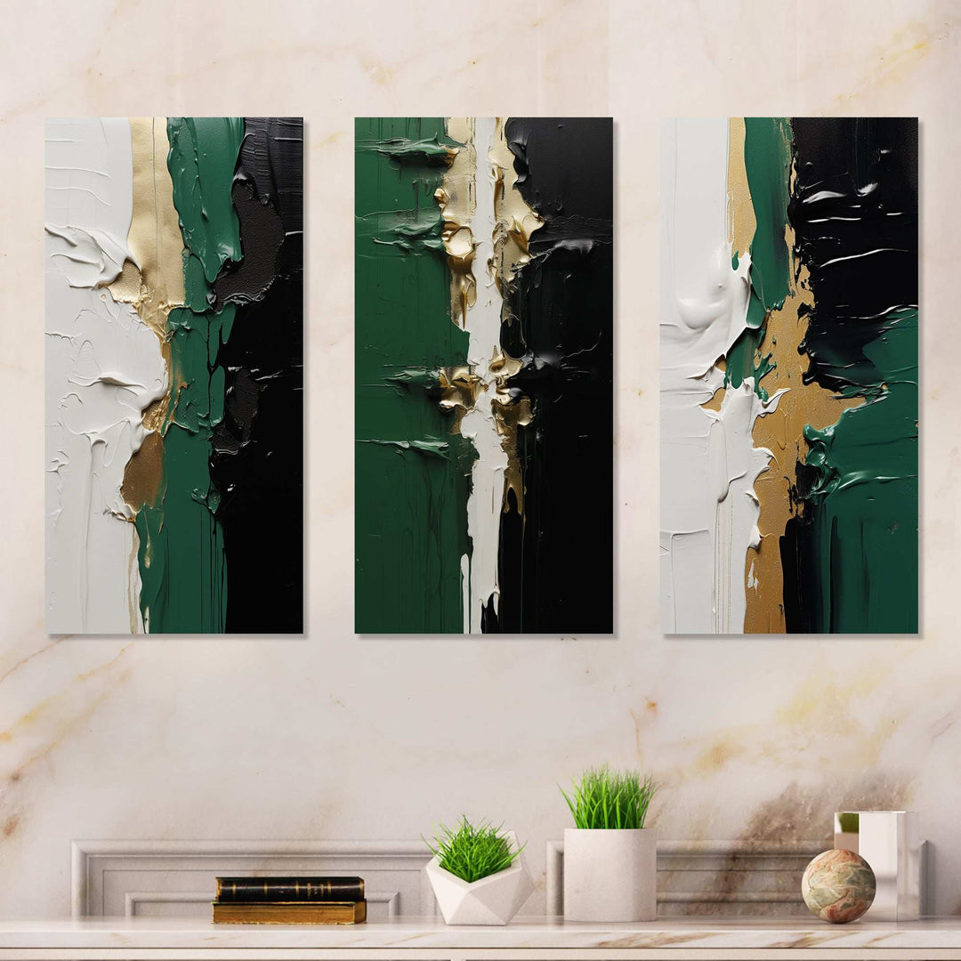 Golden Green And Black Ink Merge I - Multi-Panels