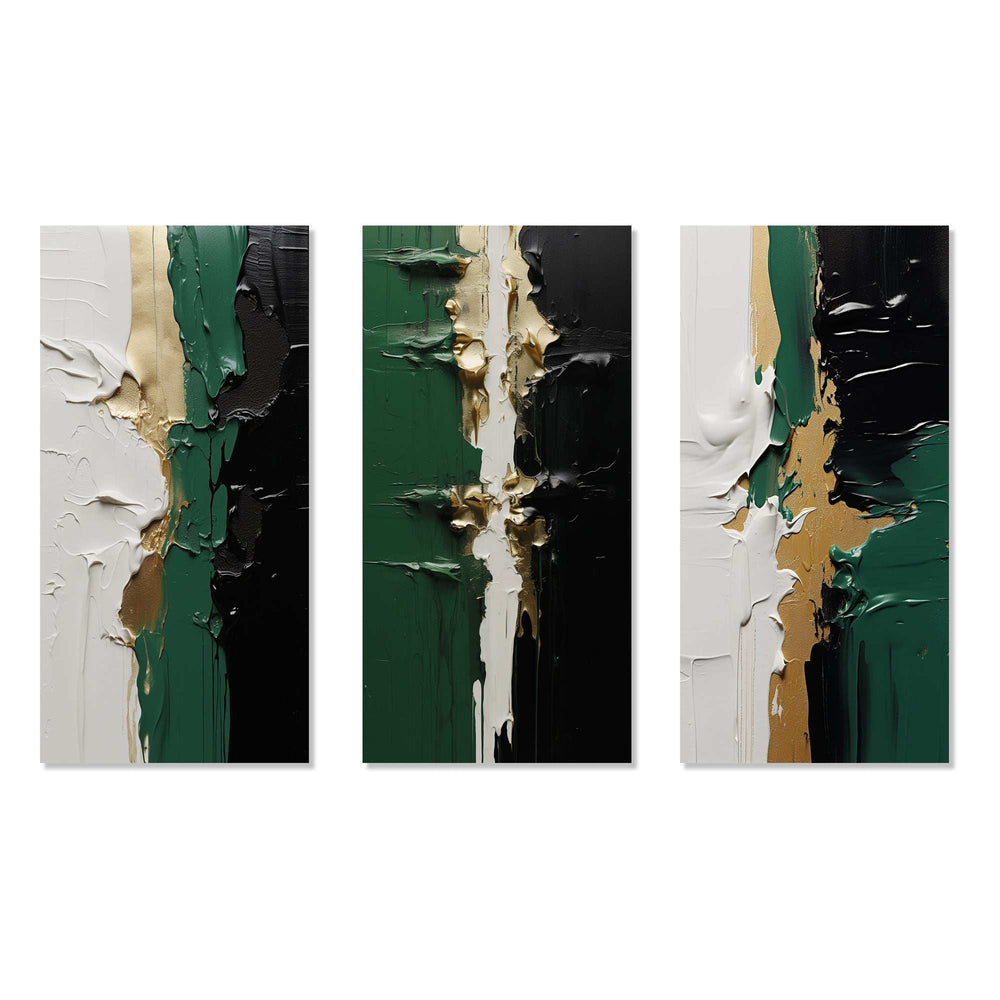 Golden Green And Black Ink Merge I - Multi-Panels