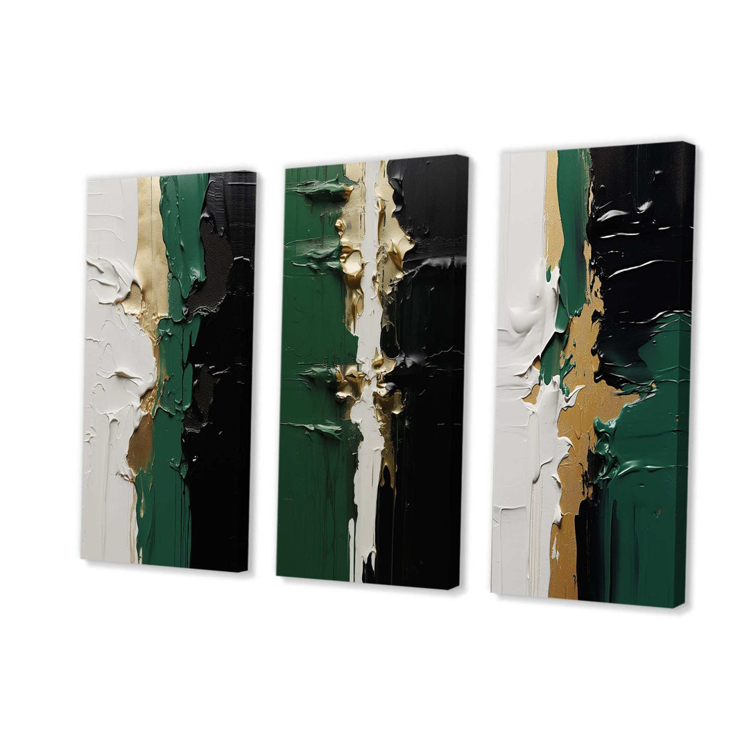 Golden Green And Black Ink Merge I - Multi-Panels