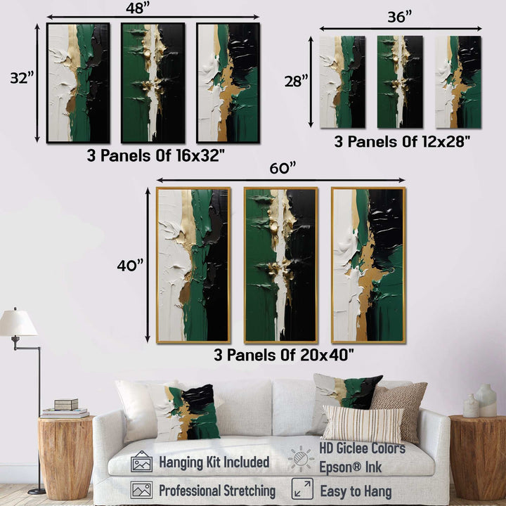 Golden Green And Black Ink Merge I - Multi-Panels