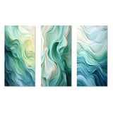 Modern Metal Wall Art Set - Gree And White Sway Wave Serenity I - 3 Pieces