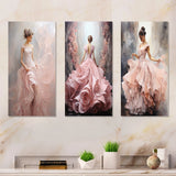 Abstract Spirals Metal Wall Art Set - Pink And White Woman Ballet Solitude I - 3 Pieces