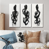 Modern Canvas Wall Art Set of 3 - Black And White Minimal Woman Silhouette I