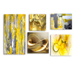 Modern Wall Art Canvas Set - Yellow and Gold Collection Abstract - 5 Pieces