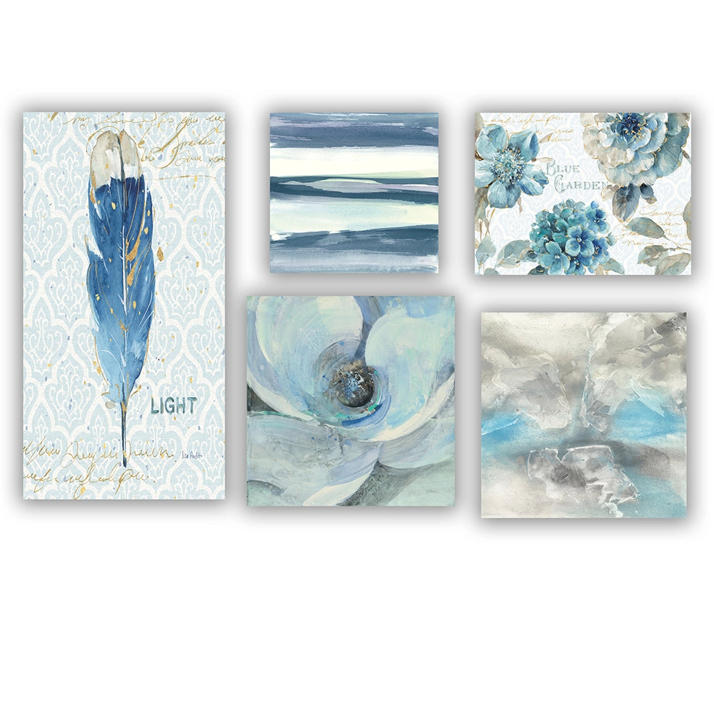 Traditional Multi Panel Canvas Wall Art - Blue Feather Collection
