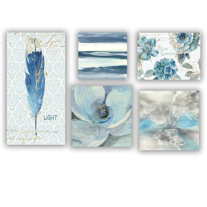 Traditional Multi Panel Canvas Wall Art - Blue Feather Collection