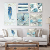 Traditional Multi Panel Canvas Wall Art - Blue Feather Collection