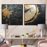 Modern Wall Art Set - Black And Gold Abstract Meditation II - 2 Pieces