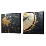 Modern Wall Art Set - Black And Gold Abstract Meditation II - 2 Pieces