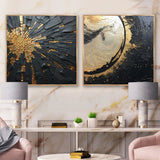 Modern Wall Art Set - Black And Gold Abstract Meditation II - 2 Pieces