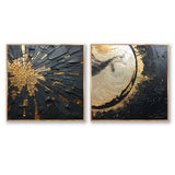 Modern Wall Art Set - Black And Gold Abstract Meditation II - 2 Pieces