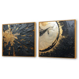 Modern Wall Art Set - Black And Gold Abstract Meditation II - 2 Pieces