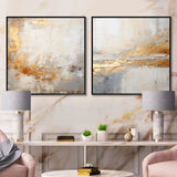 Abstract Wall Art Set - Golden And Beige Abstract Fusion - 2 Pieces