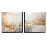 Abstract Wall Art Set - Golden And Beige Abstract Fusion - 2 Pieces