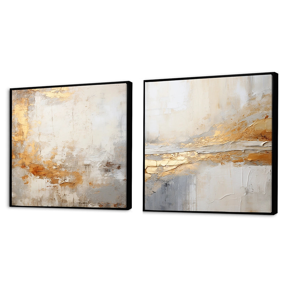 Abstract Wall Art Set - Golden And Beige Abstract Fusion - 2 Pieces