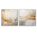 Abstract Wall Art Set - Golden And Beige Abstract Fusion - 2 Pieces