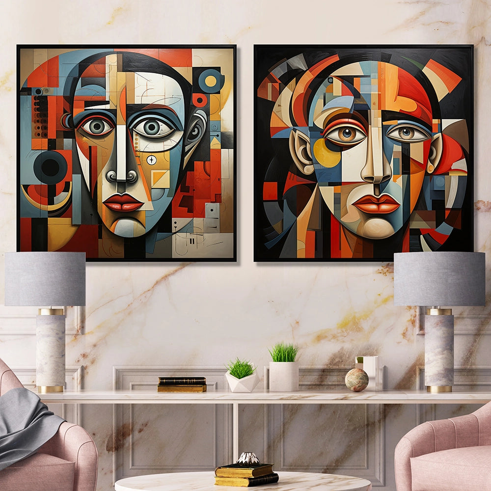 Modern Wall Art Set - Pablo Picasso Cubism Portrait I - 2 Pieces